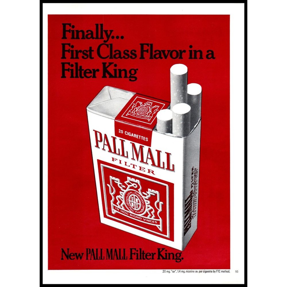 1971 Pall Mall Cigarettes Vintage Print Ad Red White Minimalist Wall Art Photo